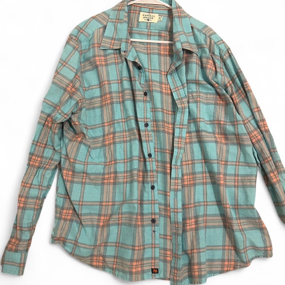 The Normal Brand Teal and Orange Plaid Shirt